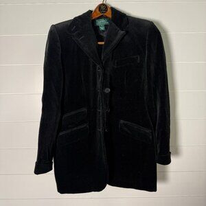 Lauren Ralph Lauren Black Velvet/Velour Suit- Blazer Sz 8 Pants Sz 10 Holiday